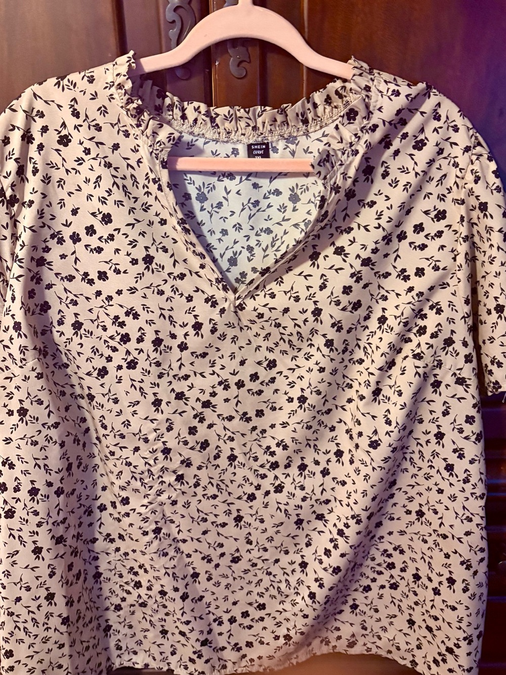 SHEIN Cream Blouse with Black Floral Print